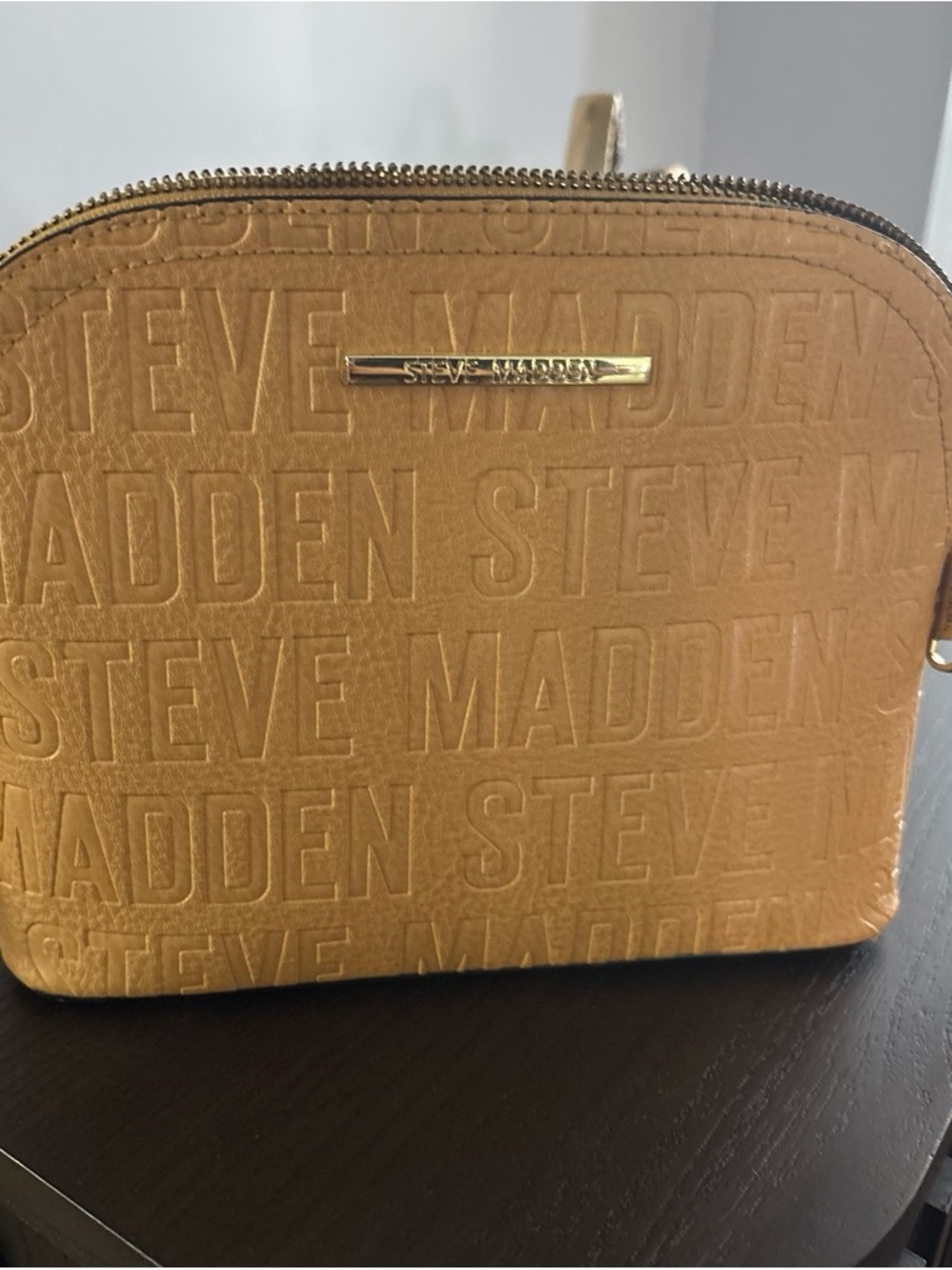 Steve Madden Embossed Tan Toiletry Bag with Gold Accent